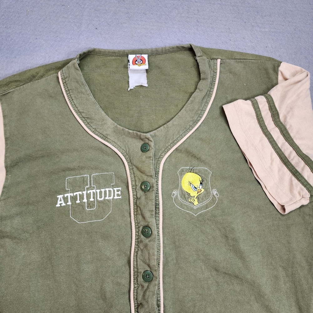 Looney Tunes Baseball Jersey Green Tweety Bird Attitude Varsity Womens L
